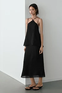 Flowing strappy 100% linen dress