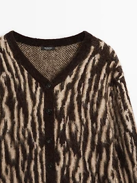 Alpaca wool blend animal print cardigan