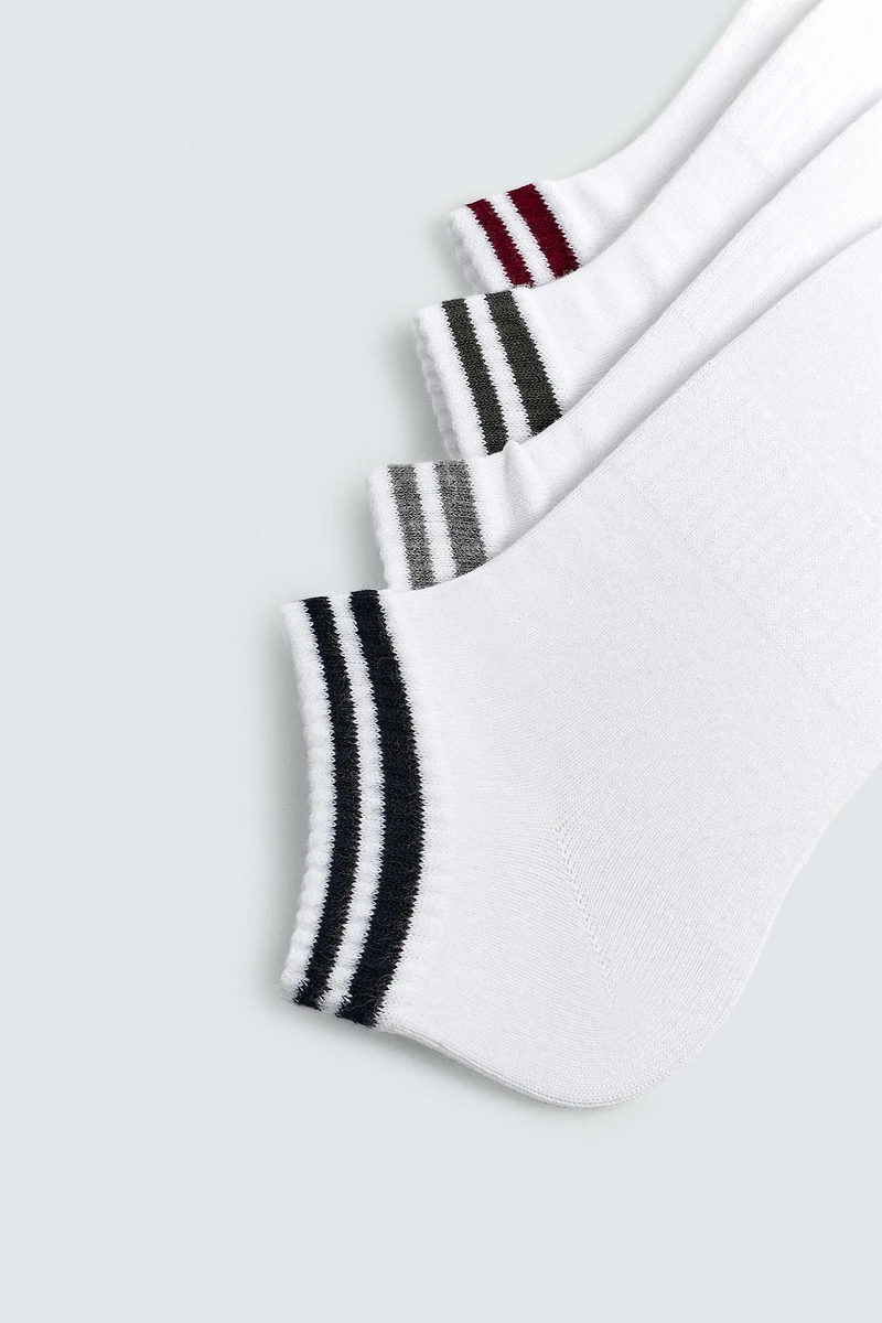 FOUR-PACK OF STRIPED ANKLE SOCKS