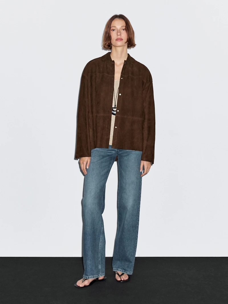 Suede leather overshirt