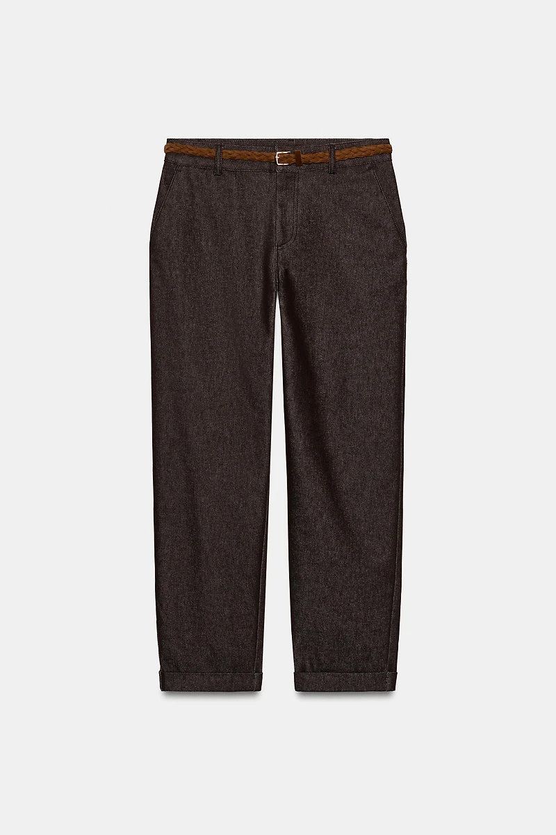 BRAIDED BELT CHINO PANTS