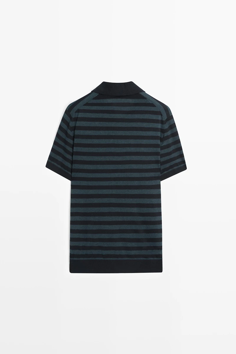 Pull polo en maille rayée contrastée