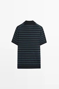 Pull polo en maille rayée contrastée