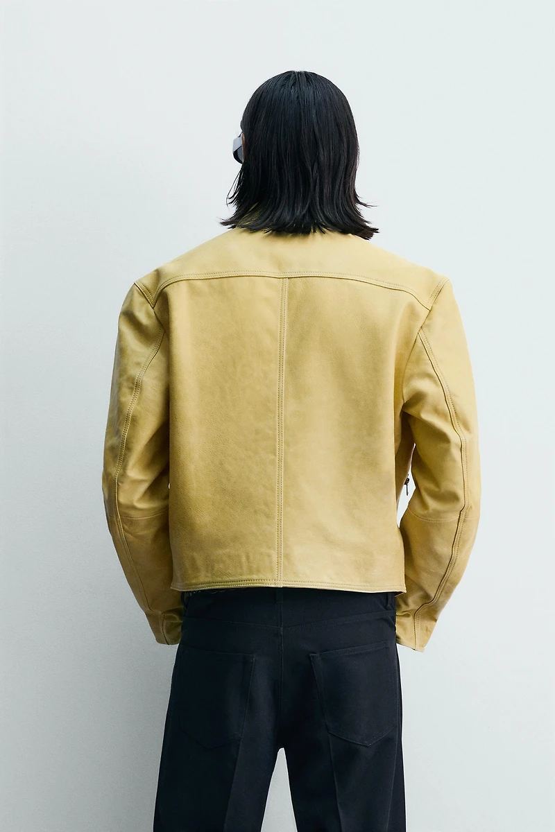 WASHED LEATHER CROPPED FIT JACKET