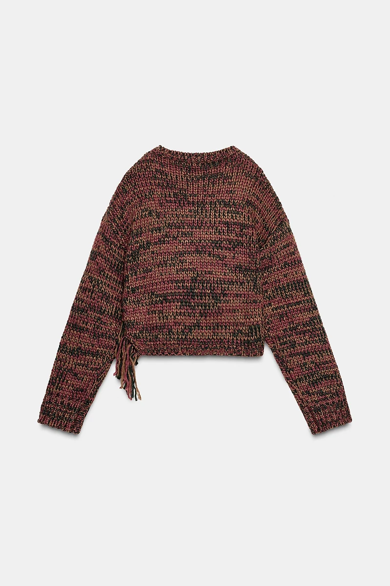 KNITTED JUMPER WITH SIDE FRINGES