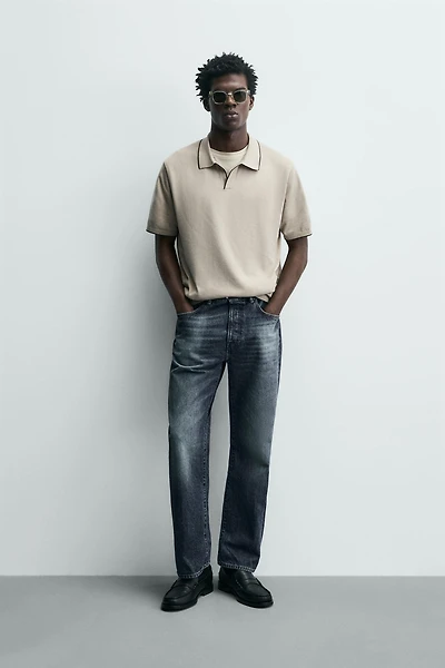 CONTRAST RIB KNIT POLO SHIRT