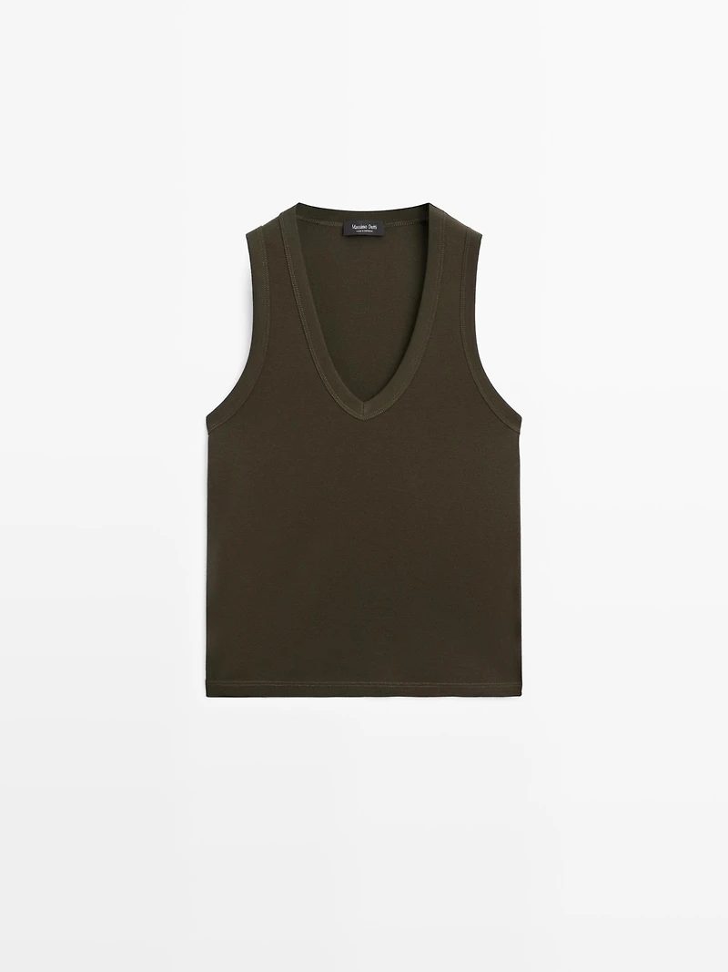 100% cotton strappy V-neck T-shirt