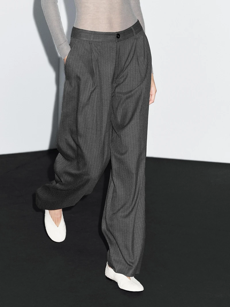 Mid-rise wide-leg pinstripe trousers
