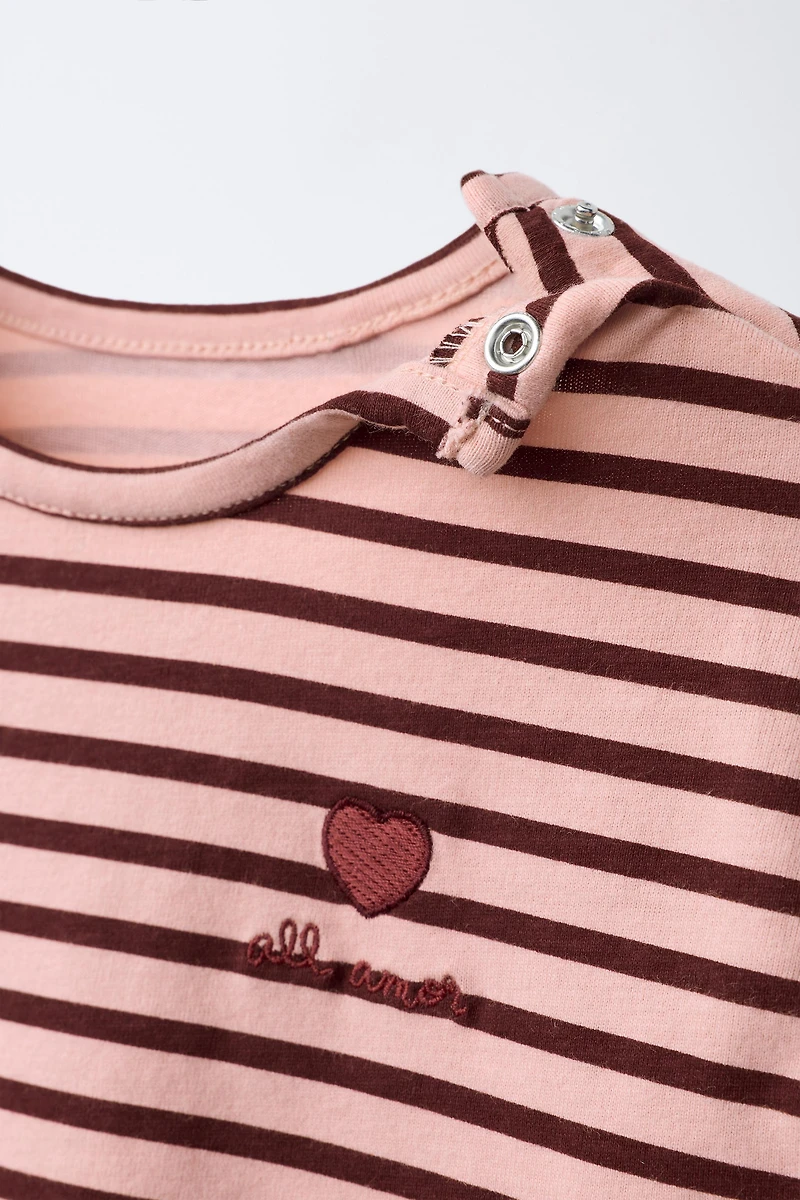STRIPED T-SHIRT WITH EMBROIDERED HEART