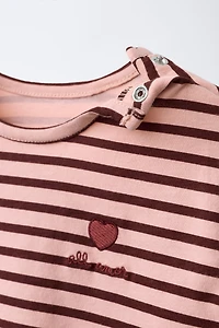STRIPED T-SHIRT WITH EMBROIDERED HEART