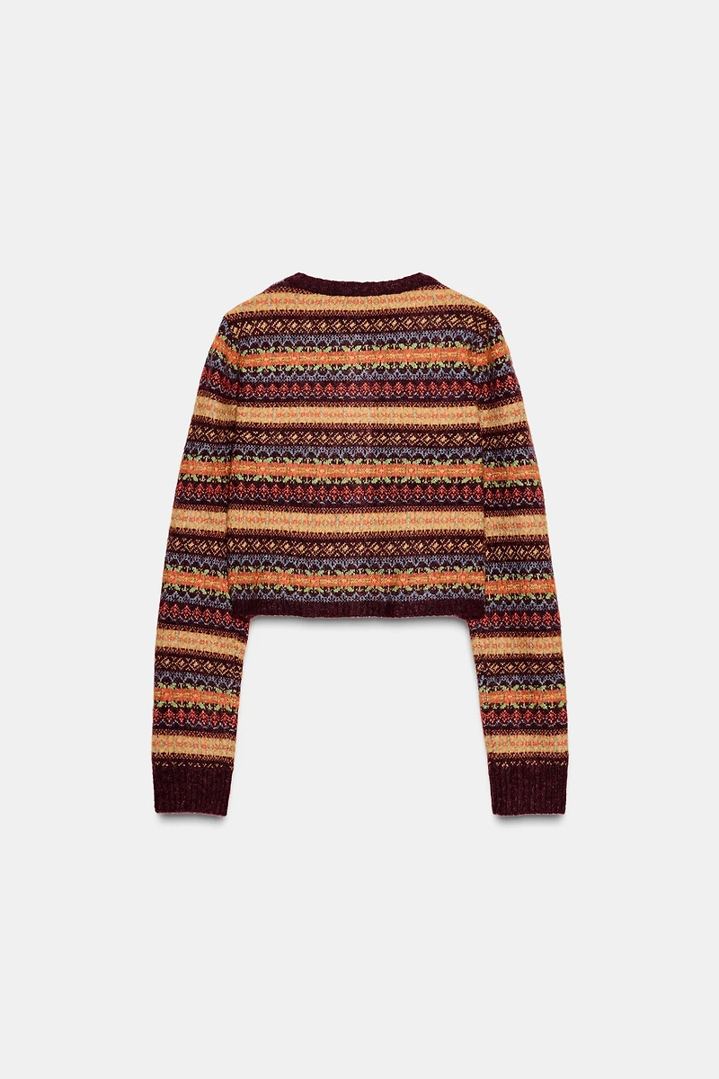 CROPPED JACQUARD KNIT CARDIGAN