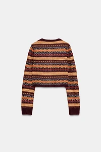 CROPPED JACQUARD KNIT CARDIGAN