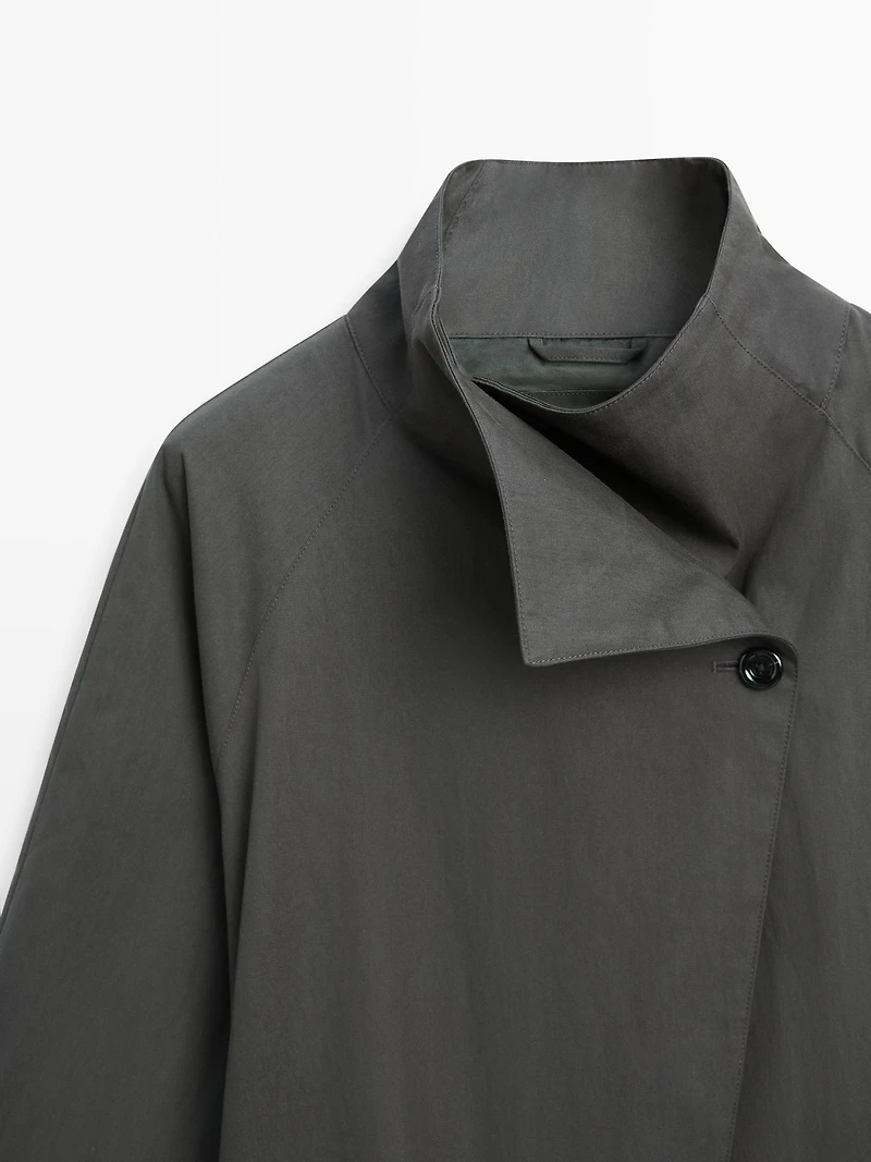 Trench court ceinture coton mélangé