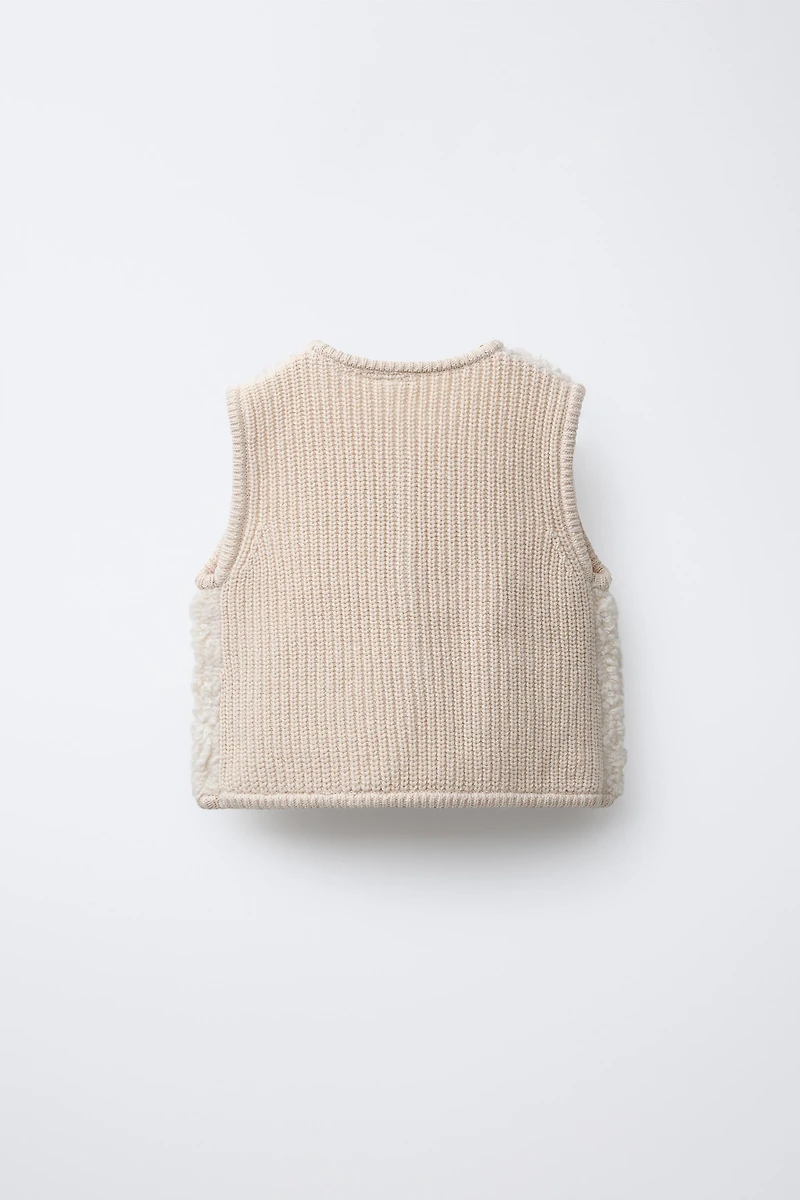 EMBROIDERED FLORAL SHERPA KNIT VEST