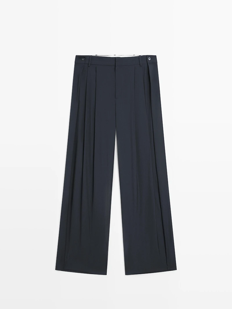 Pleated wool blend trousers