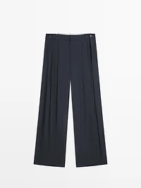 Pleated wool blend trousers