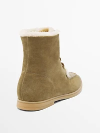 Flat split leather ankle boots with lining