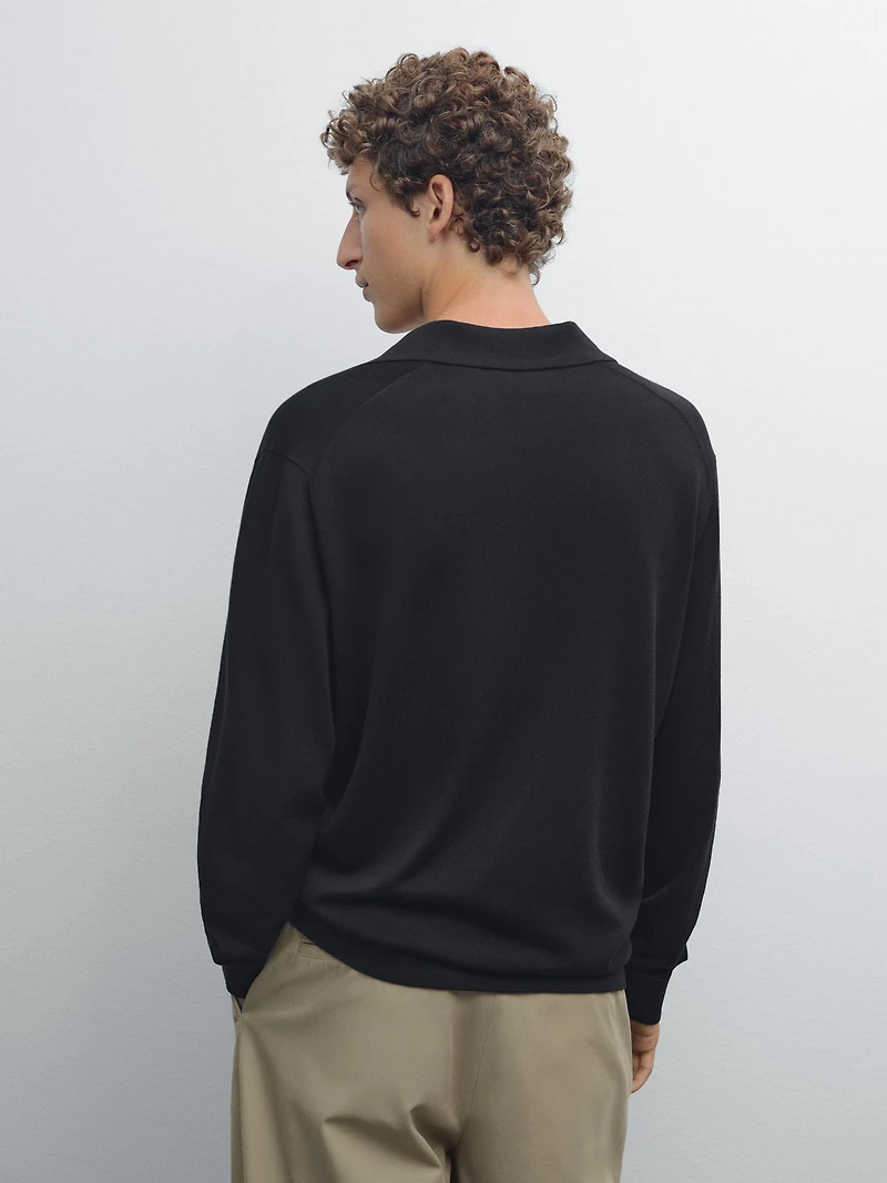 V-neck knit polo sweater