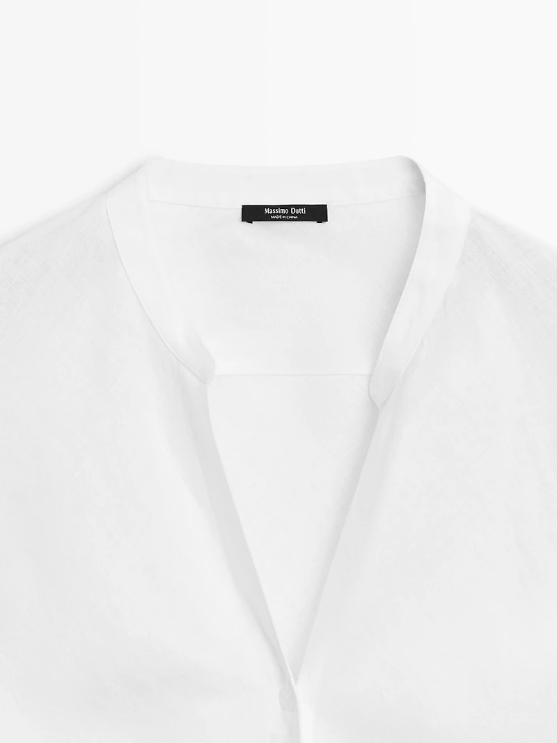 100% linen stand collar shirt