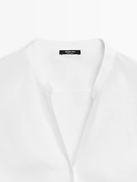 100% linen stand collar shirt