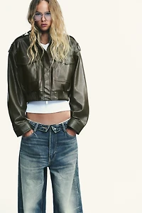 FAUX LEATHER CROP JACKET