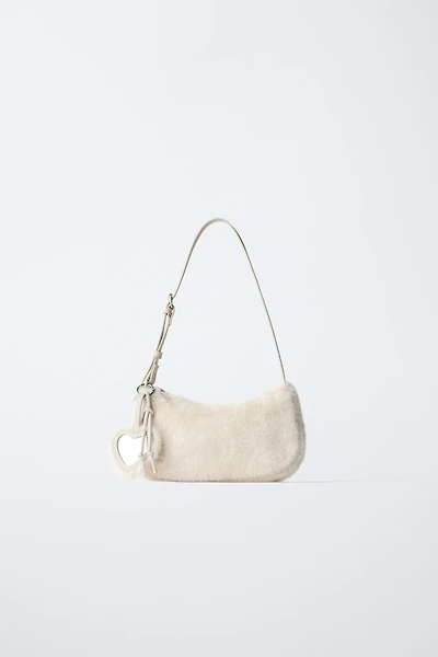 FAUX FUR SHOULDER BAG WITH CHARM