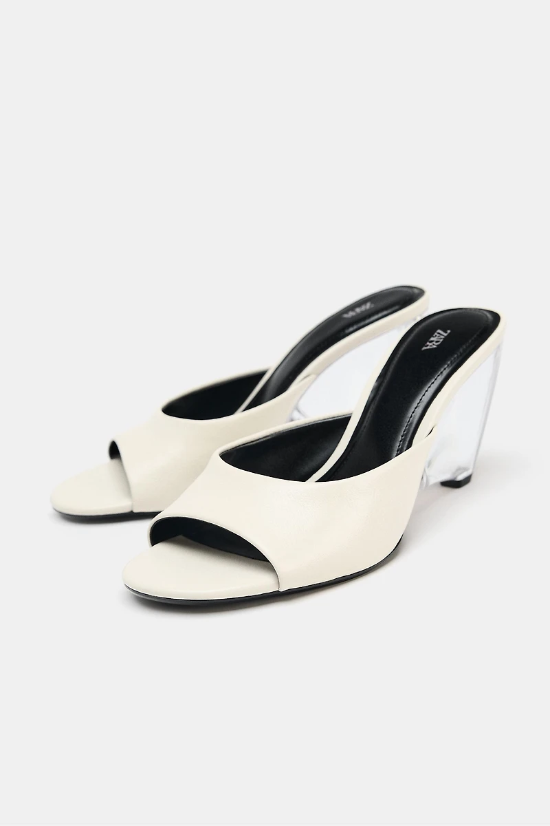 TRANSPARENT WEDGE LEATHER MULES