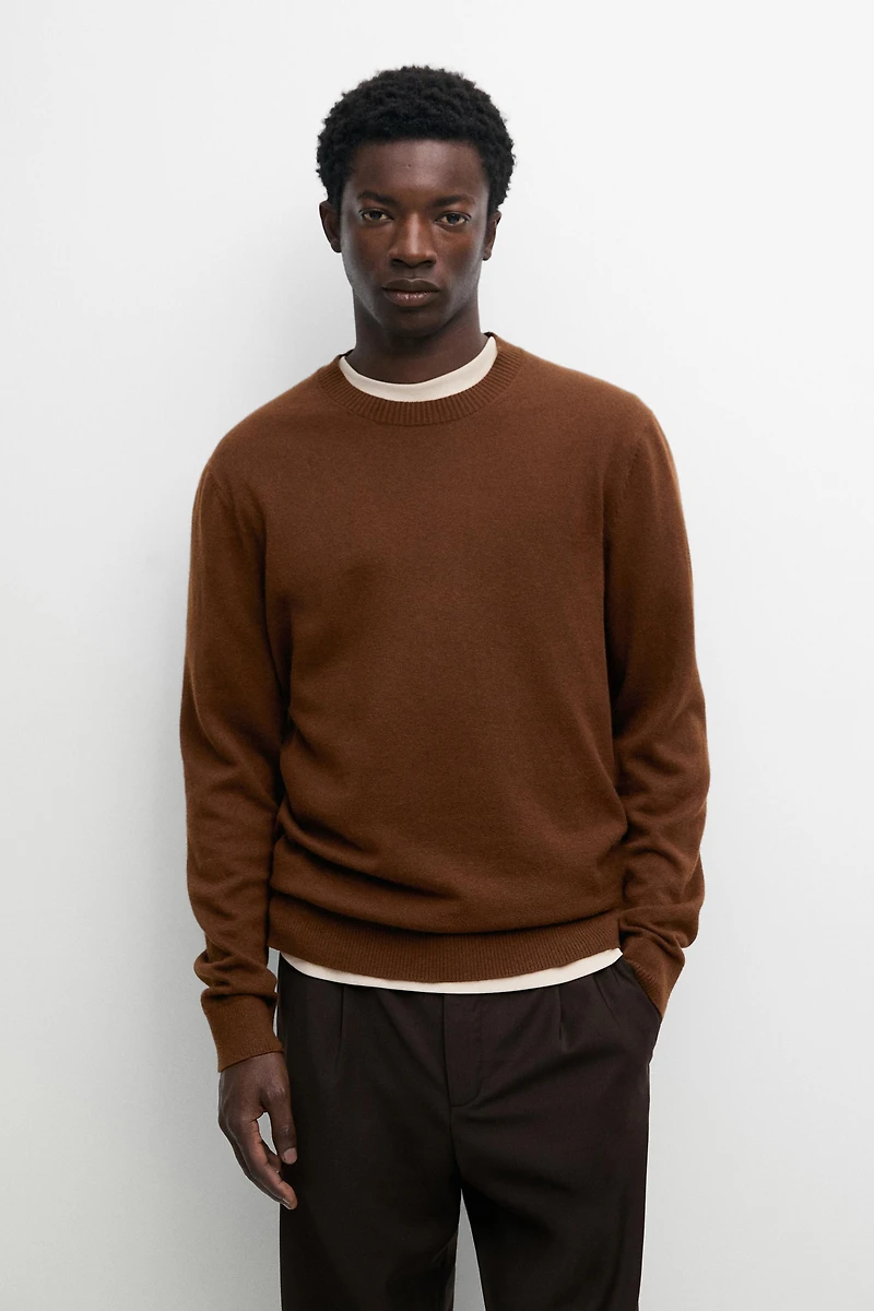 Pull maille col rond coton et laine