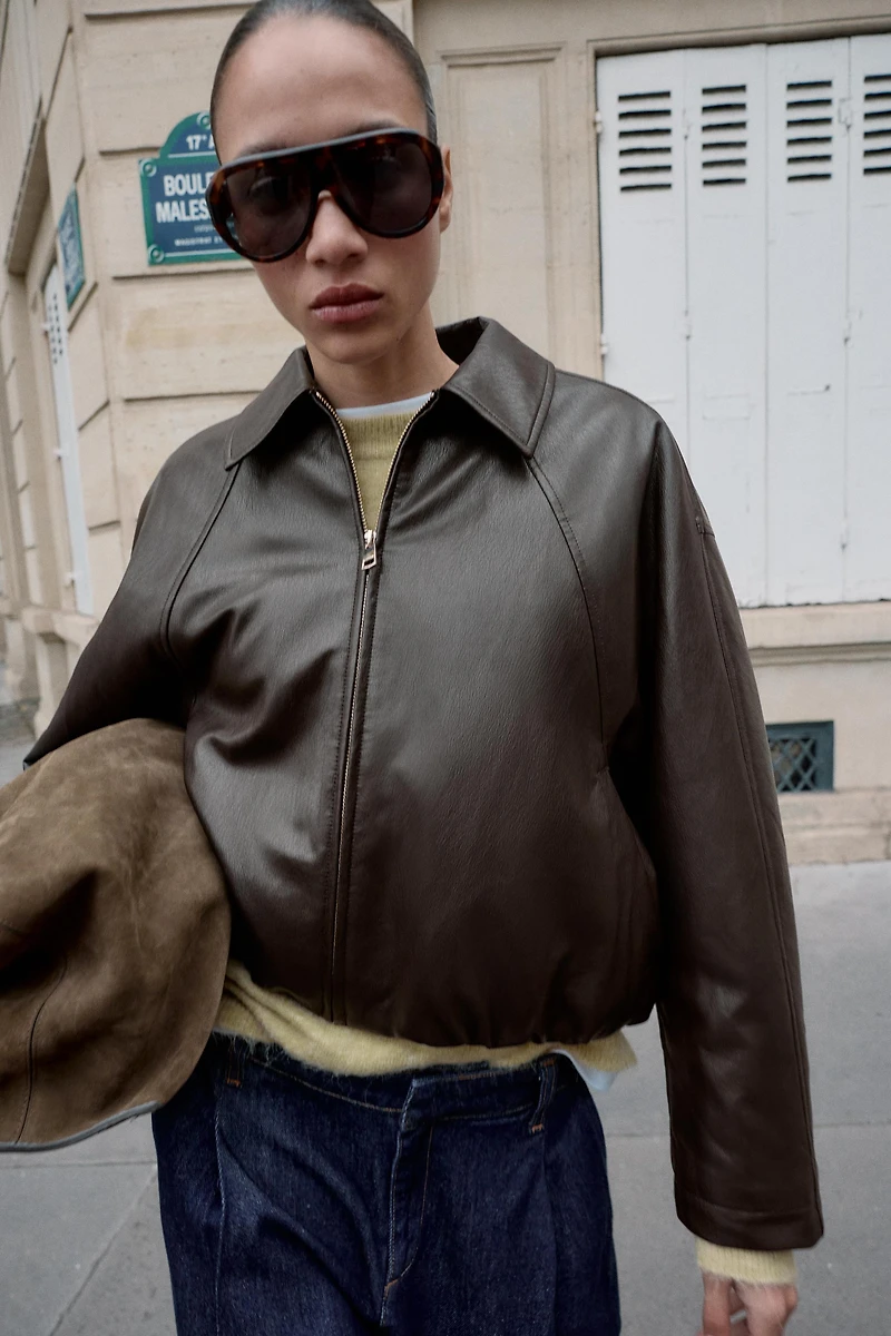 BLOUSON BOMBER MATIÈRE SYNTHÈTIQUE
