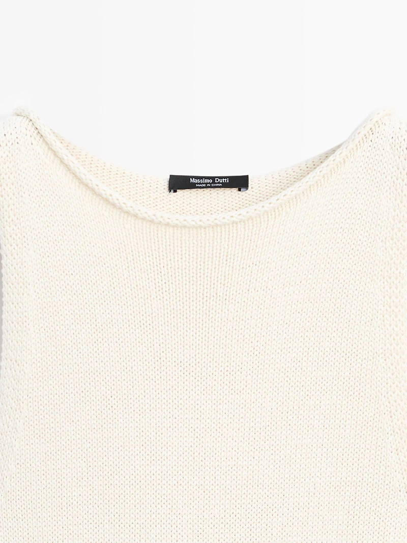 100% cotton contrast knit midi dress