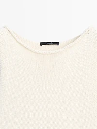 100% cotton contrast knit midi dress