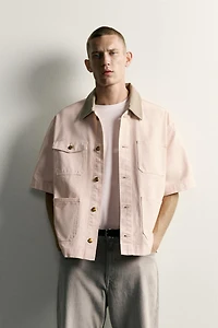 CONTRAST COLLAR SHORT SLEEVE OVERSHIRT
