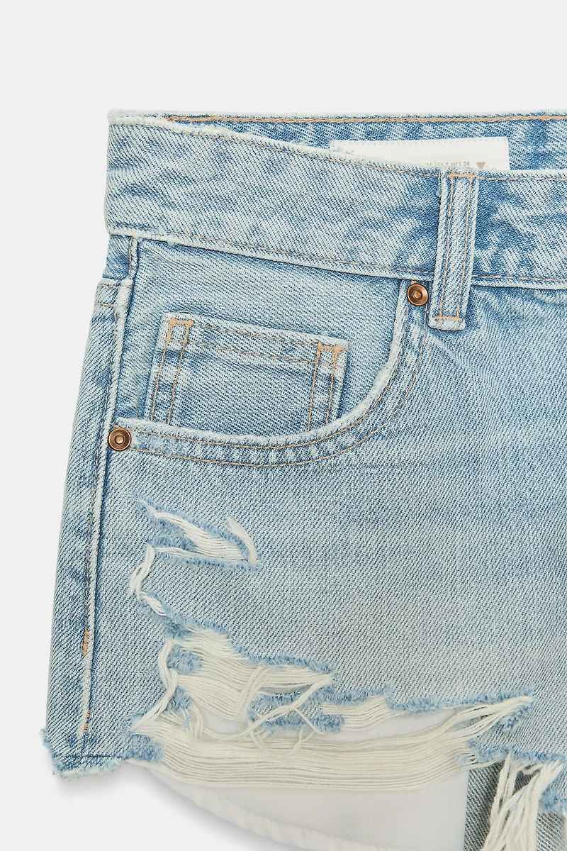 RIPPED MID-RISE TRF DENIM SHORTS