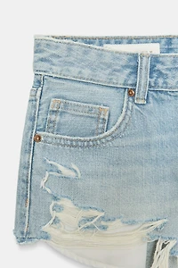 RIPPED MID-RISE TRF DENIM SHORTS