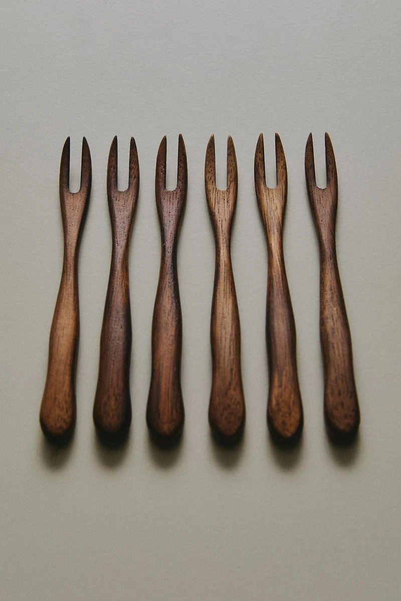 LOT DE 6 FOURCHETTES À APÉRITIF EN BOIS