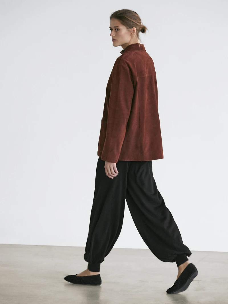 Nubuck leather blazer with lapel