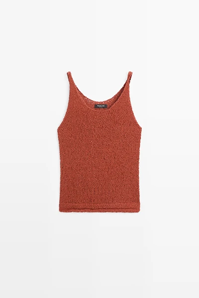 Textured cotton blend strappy top