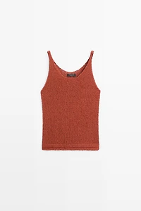 Textured cotton blend strappy top