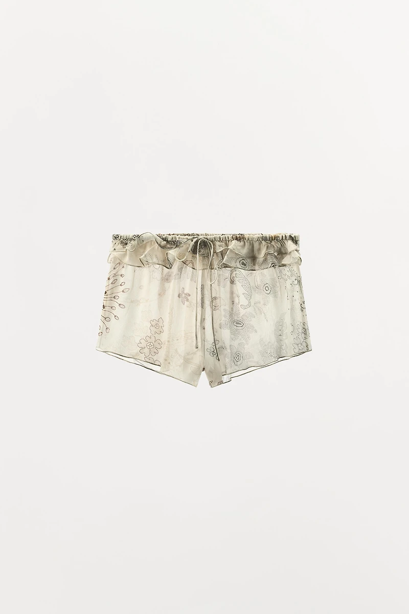 RUFFLED PRINT SHORTS