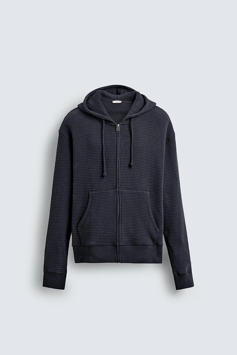 Waffle Texture Zip-Up Hoodie