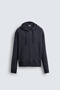 Waffle Texture Zip-Up Hoodie