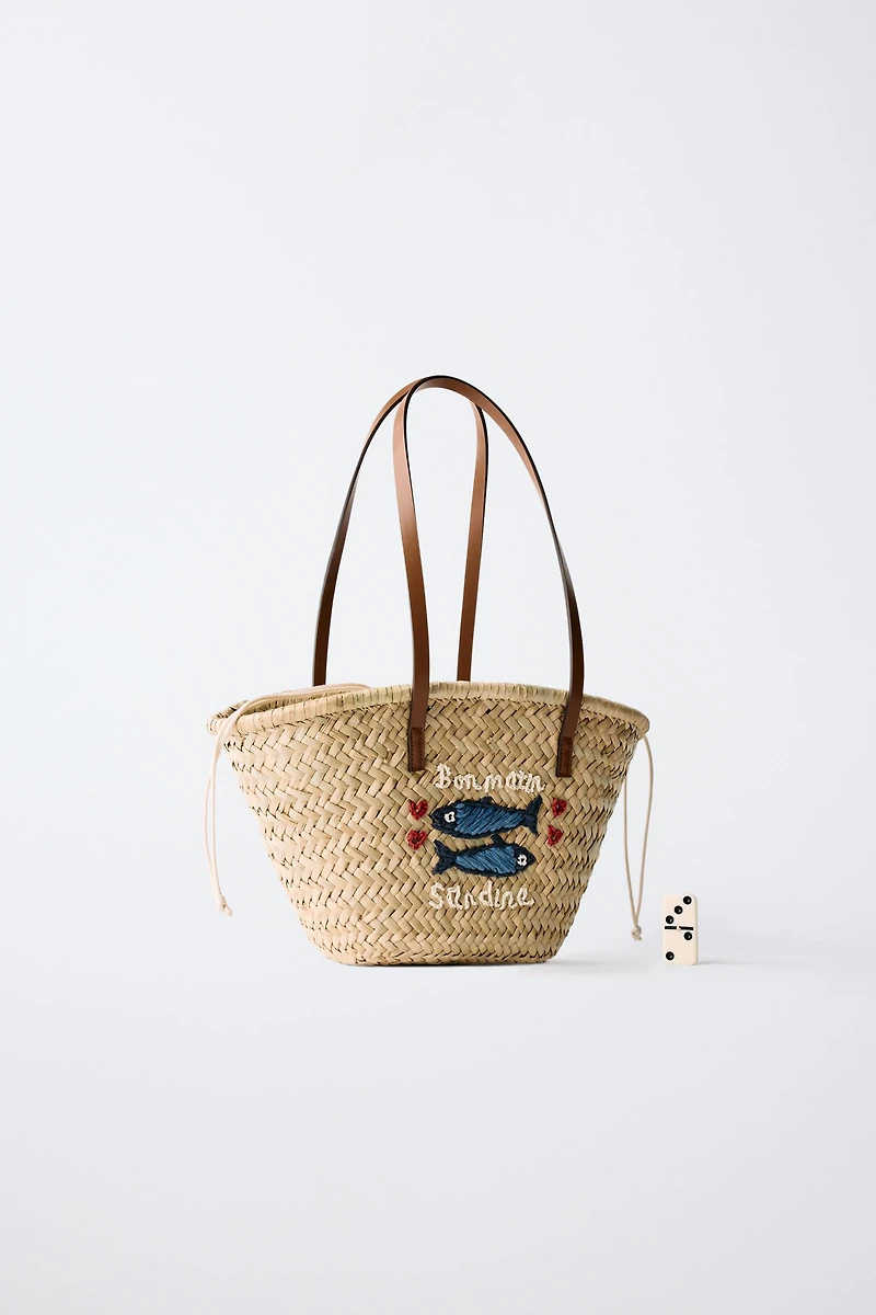 SAC SHOPPER EN RAFFIA POISSONS