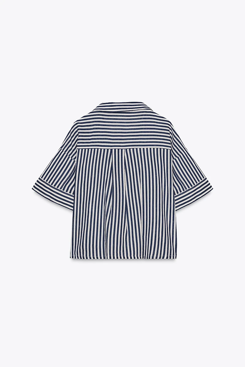 LINEN BLEND CROPPED SHIRT