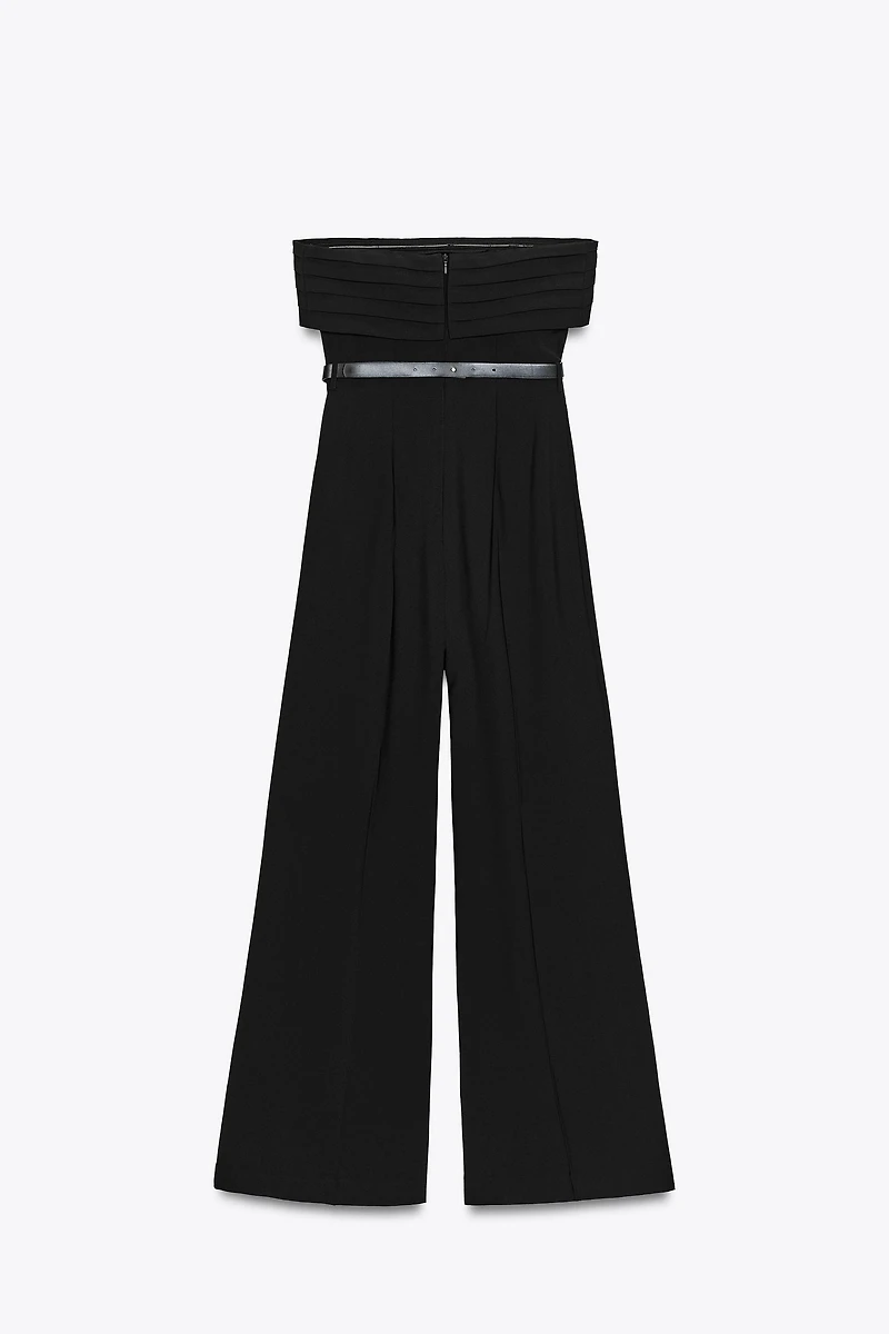 CREPE BUSTIER JUMPSUIT WITH BELT