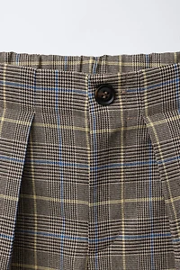 PANTALON BARREL À CARREAUX ET PINCES