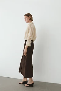 Straight nubuck leather midi skirt