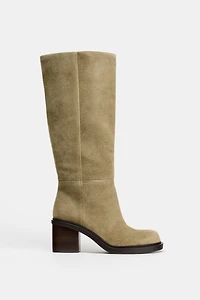 HEELED SUEDE KNEE HIGH BOOTS