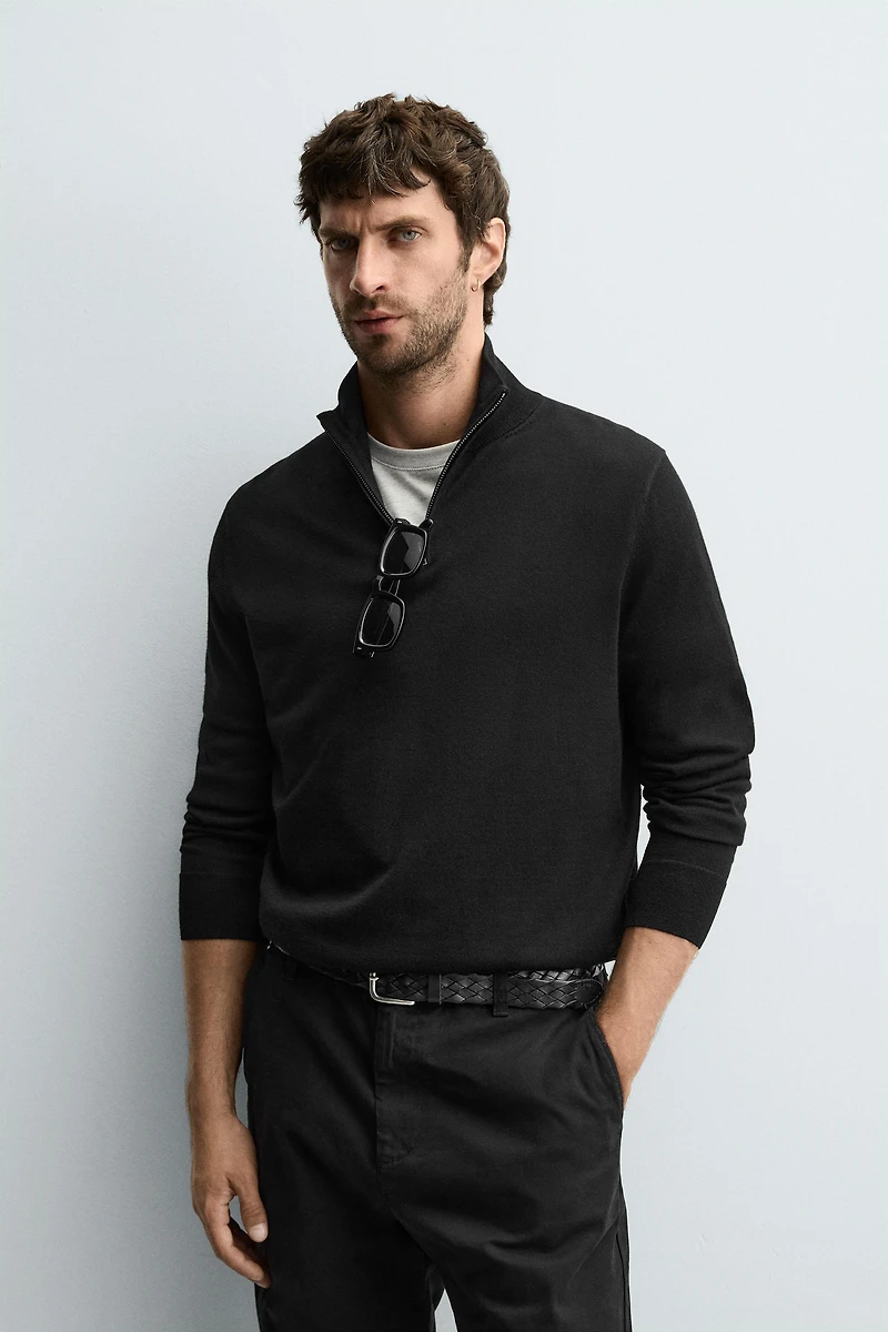 100% WOOL QUARTER-ZIP SWEATER