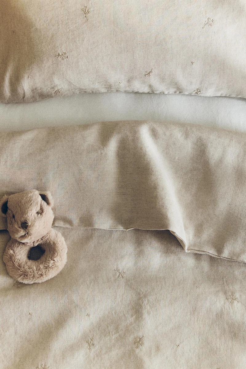 HOUSSE DE COUETTE ENFANT LIN BRODERIE FLEUR