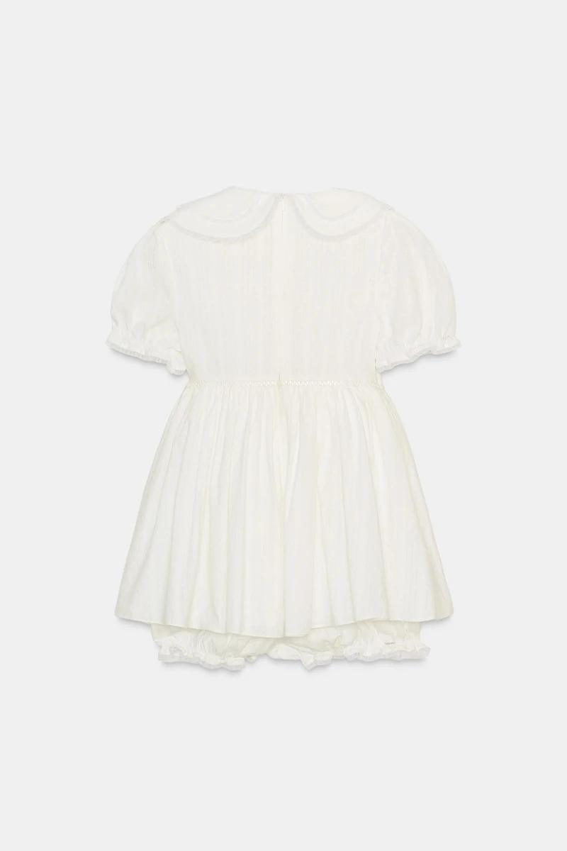 SWISS DOT PETER PAN COLLAR JUMPSUIT DRESS